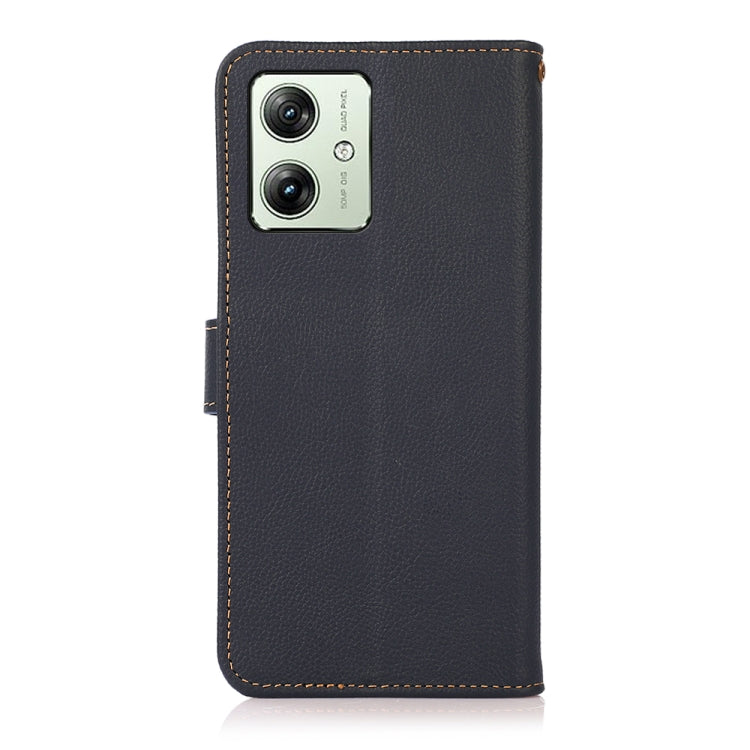 For Motorola Moto G64 5G KHAZNEH Custer Genuine Leather RFID Phone Case(Blue) - Motorola Cases by buy2fix | Online Shopping UK | buy2fix