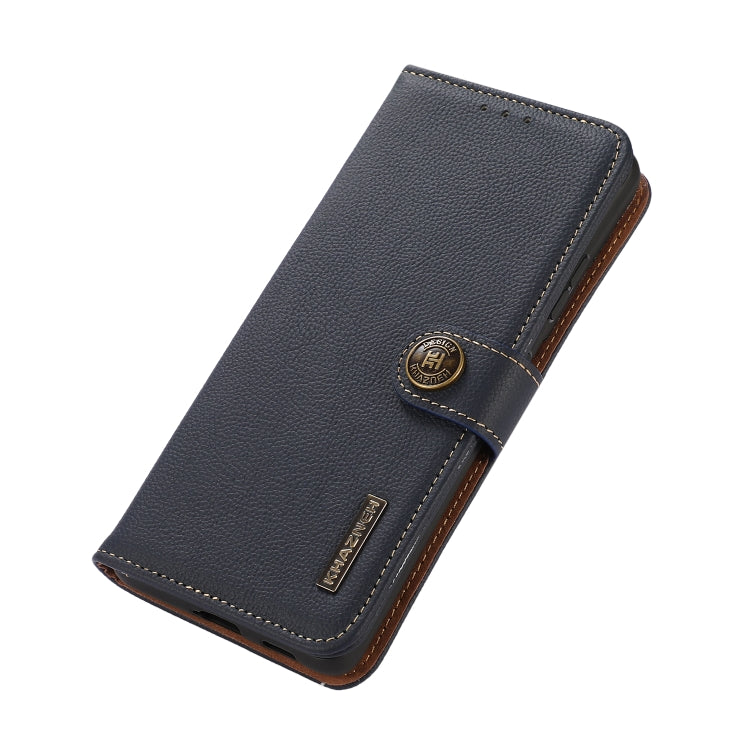 For Motorola Moto G64 5G KHAZNEH Custer Genuine Leather RFID Phone Case(Blue) - Motorola Cases by buy2fix | Online Shopping UK | buy2fix