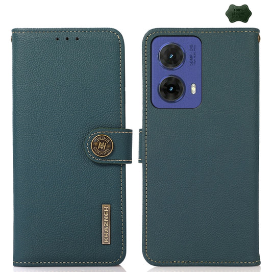 For Motorola Moto G85 KHAZNEH Custer Genuine Leather RFID Phone Case(Green) - Motorola Cases by buy2fix | Online Shopping UK | buy2fix