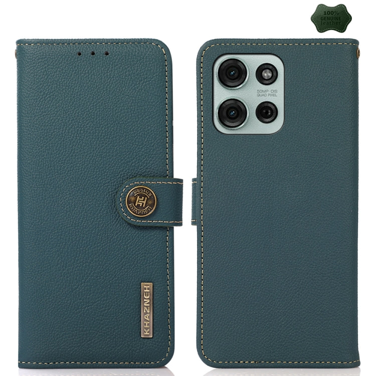 For Motorola Moto G75 5G KHAZNEH Custer Genuine Leather RFID Phone Case(Green) - Motorola Cases by buy2fix | Online Shopping UK | buy2fix