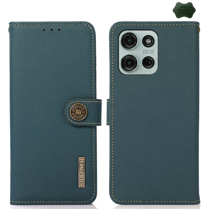 For Motorola Moto G75 5G KHAZNEH Custer Genuine Leather RFID Phone Case(Green) - Motorola Cases by buy2fix | Online Shopping UK | buy2fix
