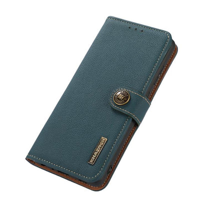 For Motorola Moto G15 4G KHAZNEH Custer Genuine Leather RFID Phone Case(Green) - Motorola Cases by buy2fix | Online Shopping UK | buy2fix