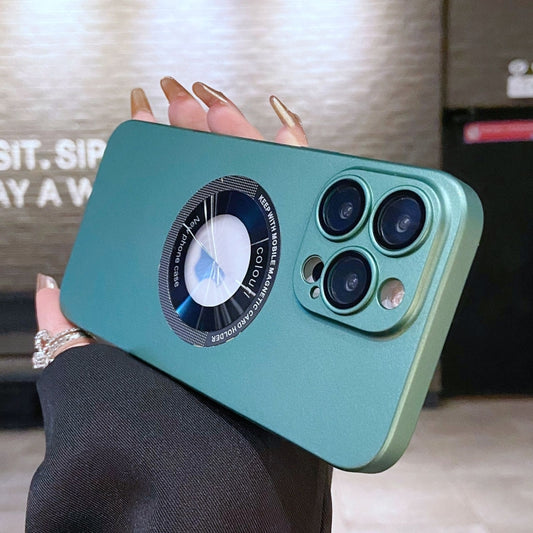 For iPhone 12 Pro Max Electroplating Oil Injection Magsafe Magnetic PC Phone Case(Green) by buy2fix