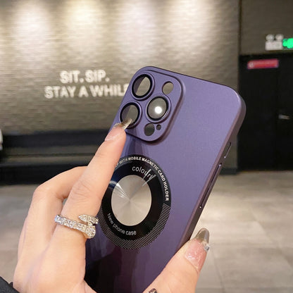 For iPhone 13 Pro Max Electroplating Oil Injection Magsafe Magnetic PC Phone Case(Dark Blue) by buy2fix