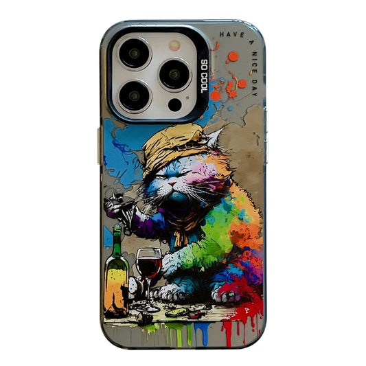 For iPhone 12 Pro Max Animal Pattern Oil Painting Series PC + TPU Phone Case(Drinking Cat) by buy2fix