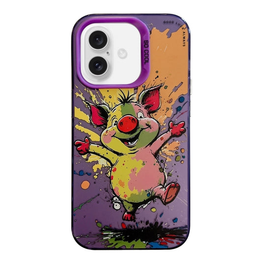 For iPhone 16 Plus Animal Pattern Oil Painting Series PC + TPU Phone Case(Happy Pig) - iPhone 16 Plus Cases by buy2fix | Online Shopping UK | buy2fix