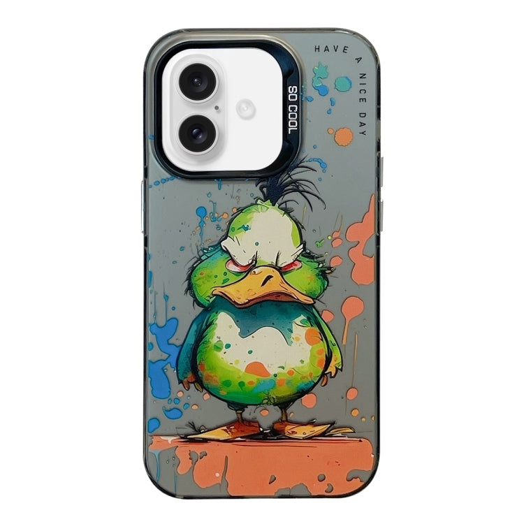 For iPhone 16 Animal Pattern Oil Painting Series PC + TPU Phone Case(Wrath Duck) - iPhone 16 Cases by buy2fix | Online Shopping UK | buy2fix