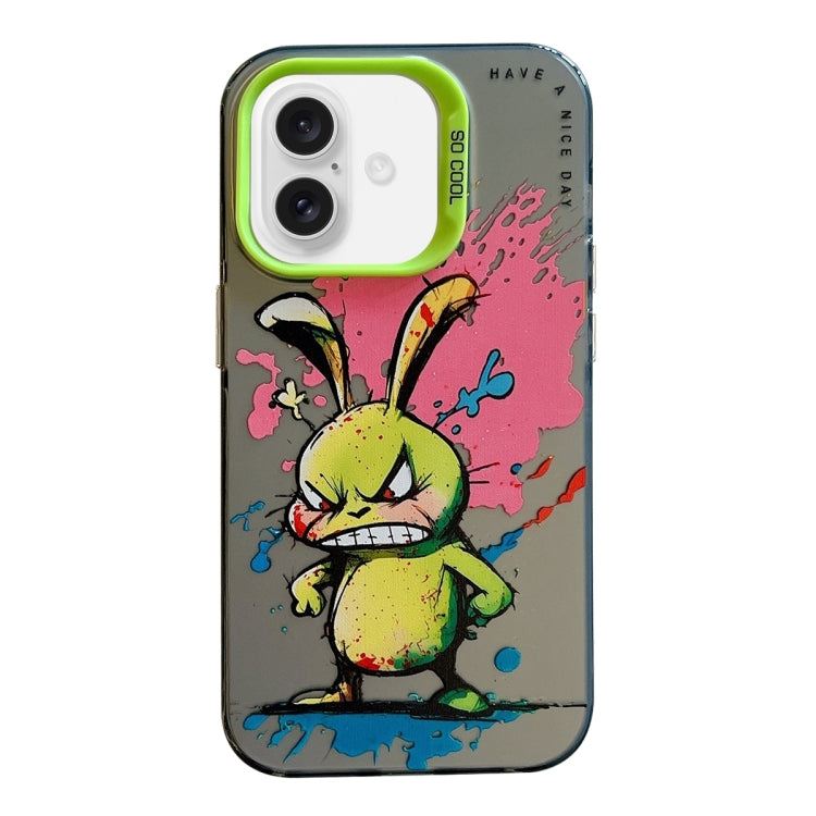 For iPhone 16 Animal Pattern Oil Painting Series PC + TPU Phone Case(Rabbit) - iPhone 16 Cases by buy2fix | Online Shopping UK | buy2fix