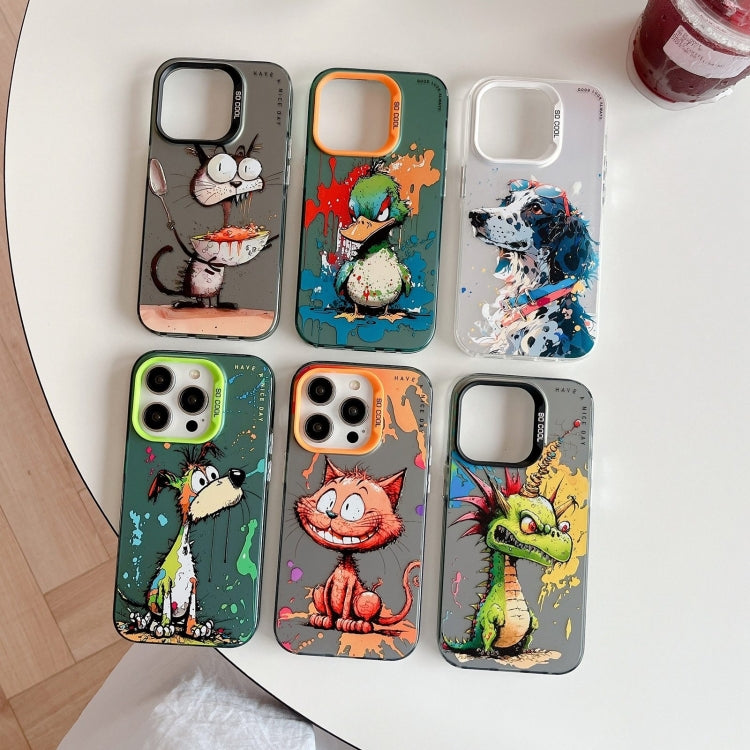 For iPhone 16 Pro Animal Pattern Oil Painting Series PC + TPU Phone Case(Stupid Cat) - iPhone 16 Pro Cases by buy2fix | Online Shopping UK | buy2fix