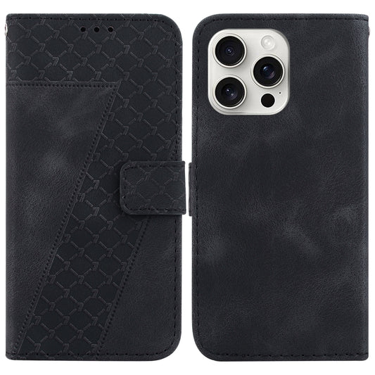 For iPhone 16 Pro Max Seven-shaped Embossed Leather Phone Case(Black) - iPhone 16 Pro Max Cases by buy2fix | Online Shopping UK | buy2fix