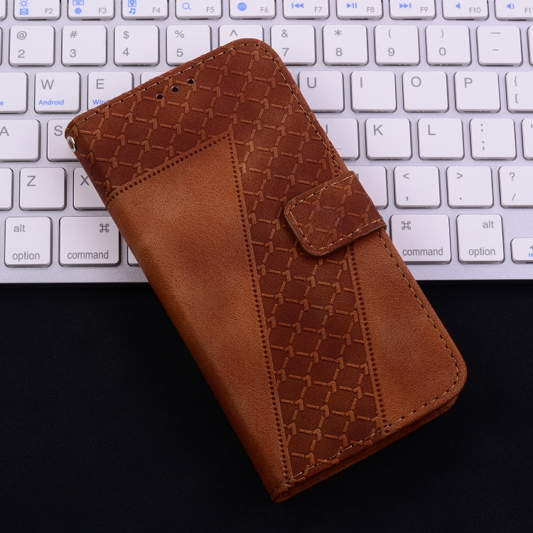 For iPhone 16 Plus Seven-shaped Embossed Leather Phone Case(Brown) - iPhone 16 Plus Cases by buy2fix | Online Shopping UK | buy2fix