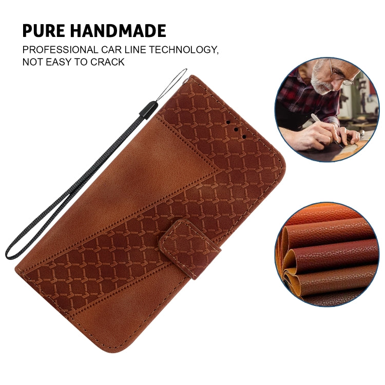 For iPhone 16 Plus Seven-shaped Embossed Leather Phone Case(Brown) - iPhone 16 Plus Cases by buy2fix | Online Shopping UK | buy2fix