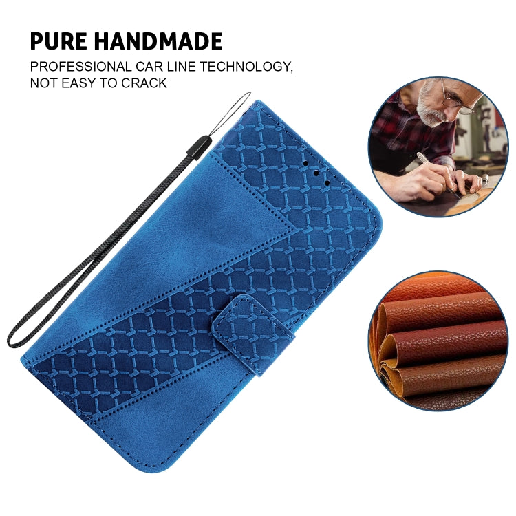 For iPhone 16 Plus Seven-shaped Embossed Leather Phone Case(Blue) - iPhone 16 Plus Cases by buy2fix | Online Shopping UK | buy2fix