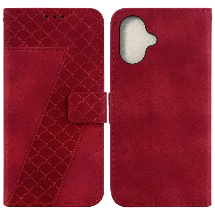 For iPhone 16 Seven-shaped Embossed Leather Phone Case(Red) - iPhone 16 Cases by buy2fix | Online Shopping UK | buy2fix