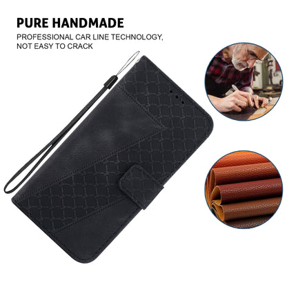 For iPhone 16 Seven-shaped Embossed Leather Phone Case(Black) - iPhone 16 Cases by buy2fix | Online Shopping UK | buy2fix