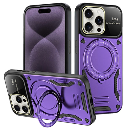 For iPhone 16 Pro Max Large Window MagSafe Holder Phone Case(Purple) by buy2fix