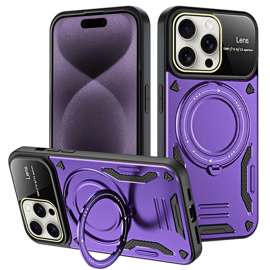 For iPhone 16 Pro Large Window MagSafe Holder Phone Case(Purple) by buy2fix