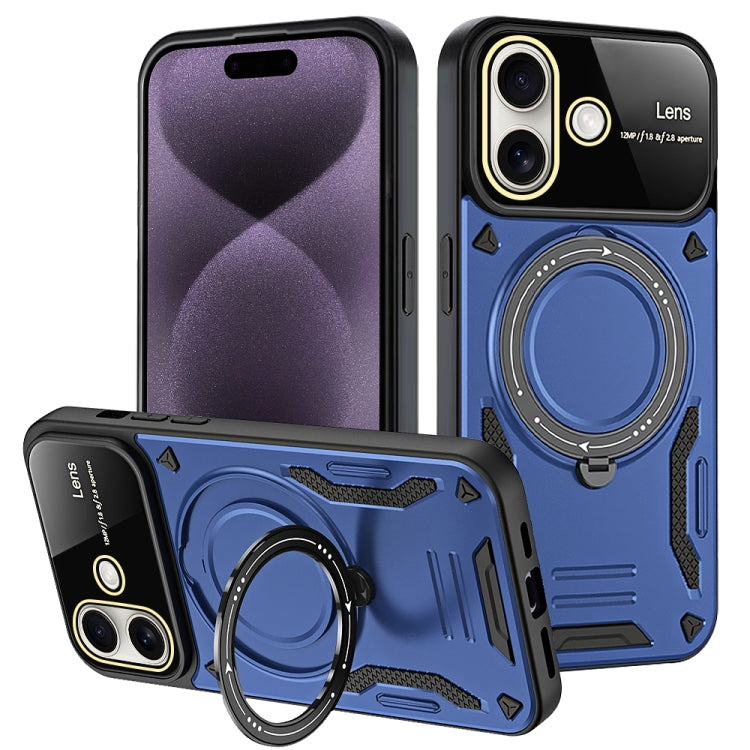 For iPhone 16 Plus Large Window MagSafe Holder Phone Case(Blue) by buy2fix