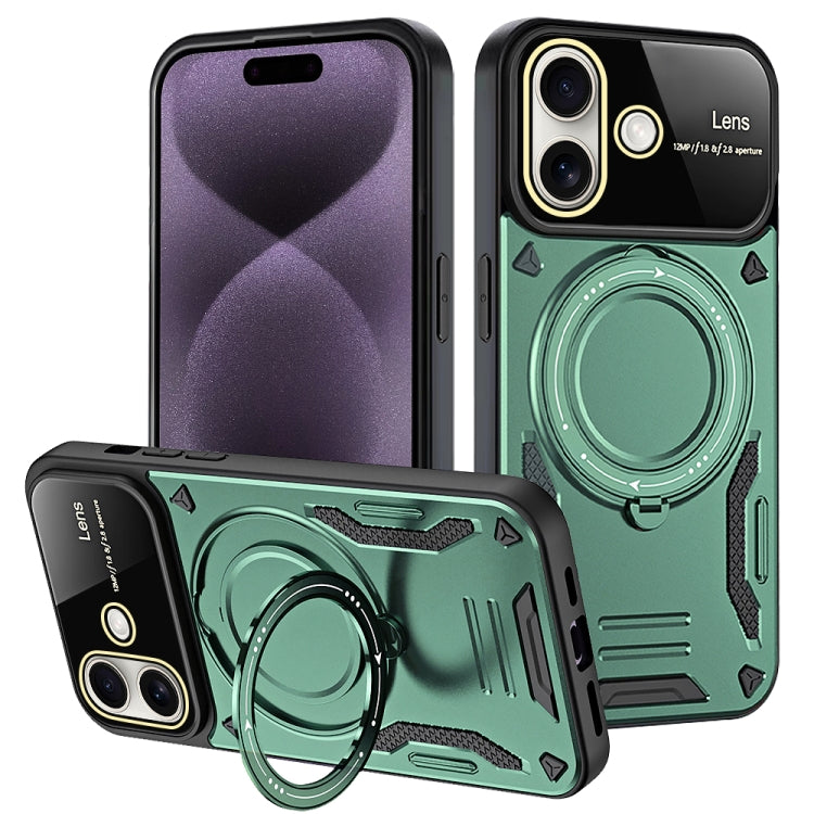 For iPhone 16 Plus Large Window MagSafe Holder Phone Case(Green) by buy2fix