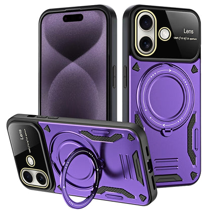 For iPhone 16 Plus Large Window MagSafe Holder Phone Case(Purple) by buy2fix