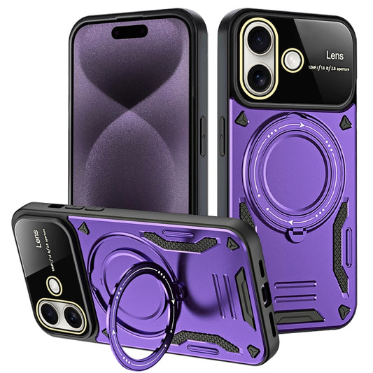 For iPhone 16 Plus Large Window MagSafe Holder Phone Case(Purple) by buy2fix