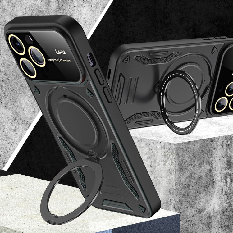 For iPhone 16 Plus Large Window MagSafe Holder Phone Case(Blue) by buy2fix