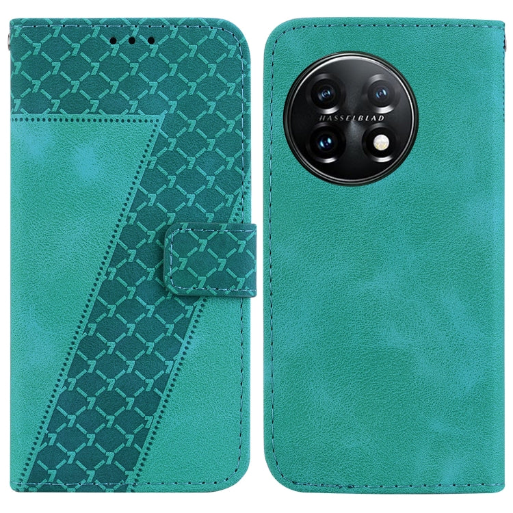 For OnePlus 11 Seven-shaped Embossed Leather Phone Case(Green) - OnePlus Cases by buy2fix | Online Shopping UK | buy2fix