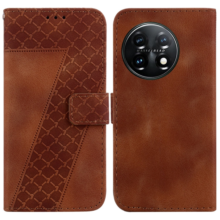 For OnePlus 11 Seven-shaped Embossed Leather Phone Case(Brown) by buy2fix