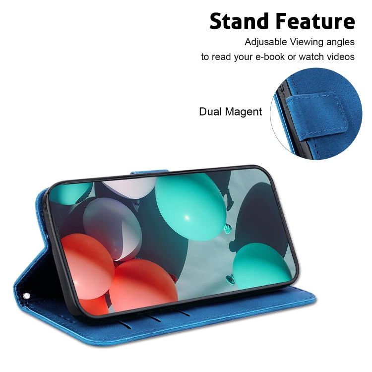 For OnePlus 11 Seven-shaped Embossed Leather Phone Case(Blue) - OnePlus Cases by buy2fix | Online Shopping UK | buy2fix