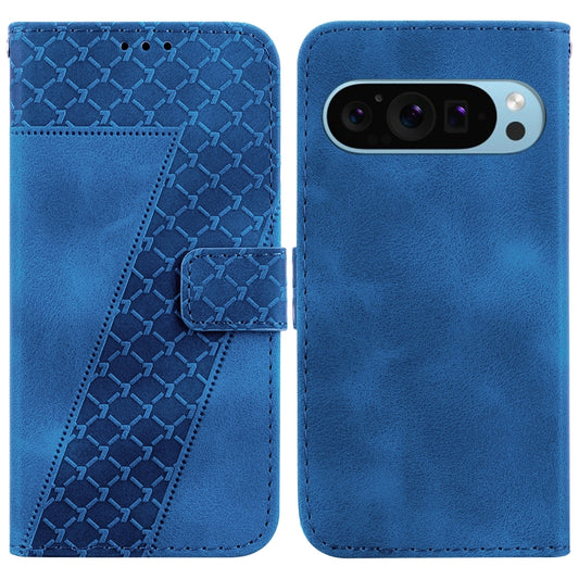 For Google Pixel 9 7-shaped Embossed Leather Phone Case(Blue) - Google Cases by buy2fix | Online Shopping UK | buy2fix