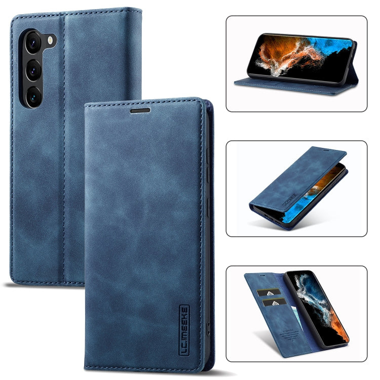 For Samsung Galaxy S24+ 5G LC.IMEEKE Strong Magnetism Microfiber Leather Phone Case(Blue) - Galaxy S24+ 5G Cases by LC.IMEEKE | Online Shopping UK | buy2fix