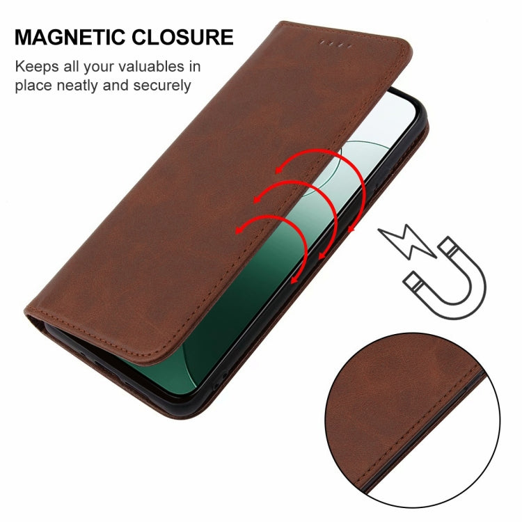 For Xiaomi 14 Magnetic Closure Leather Phone Case(Brown) - 14 Cases by buy2fix | Online Shopping UK | buy2fix