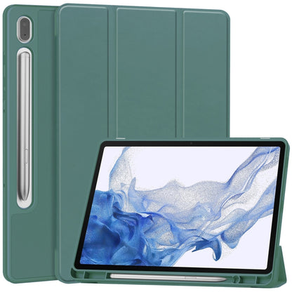 For Samsung Galaxy Tab S9 3-Fold Pure Color TPU Smart Leather Tablet Case with Pen Slot(Dark Green) - Galaxy Tab S9 Cases by buy2fix | Online Shopping UK | buy2fix