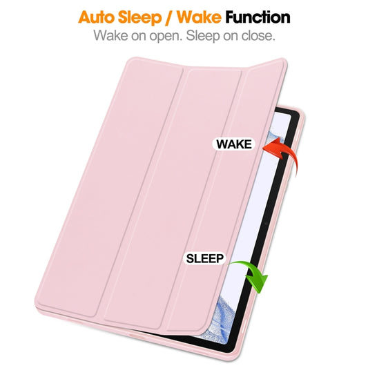 For Samsung Galaxy Tab S9 3-Fold Pure Color TPU Smart Leather Tablet Case with Pen Slot(Pink) by buy2fix