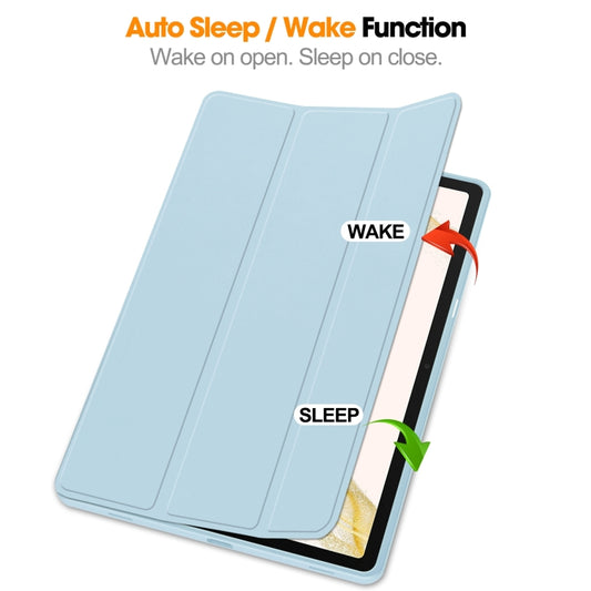 For Samsung Galaxy Tab S9+ 3-Fold Pure Color TPU Smart Leather Tablet Case with Pen Slot(Light Blue) by buy2fix