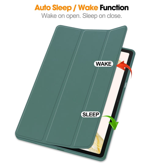 For Samsung Galaxy Tab S9+ 3-Fold Pure Color TPU Smart Leather Tablet Case with Pen Slot(Dark Green) by buy2fix