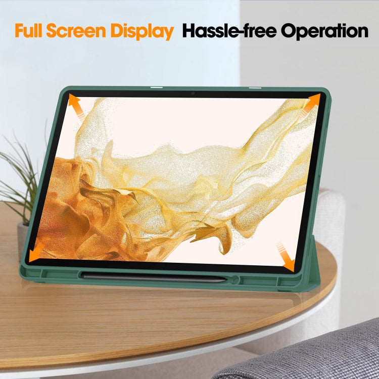 For Samsung Galaxy Tab S9+ 3-Fold Pure Color TPU Smart Leather Tablet Case with Pen Slot(Dark Green) - Galaxy Tab S9+ Cases by buy2fix | Online Shopping UK | buy2fix