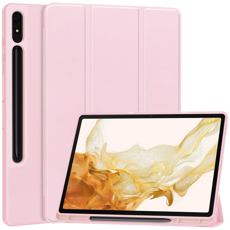 For Samsung Galaxy Tab S9+ 3-Fold Pure Color TPU Smart Leather Tablet Case with Pen Slot(Pink) - Galaxy Tab S9+ Cases by buy2fix | Online Shopping UK | buy2fix