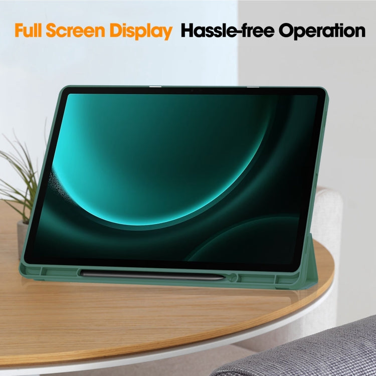 For Samsung Galaxy Tab S9 FE+ 3-Fold Pure Color TPU Smart Leather Tablet Case with Pen Slot(Dark Green) - Galaxy Tab S9 FE+ by buy2fix | Online Shopping UK | buy2fix