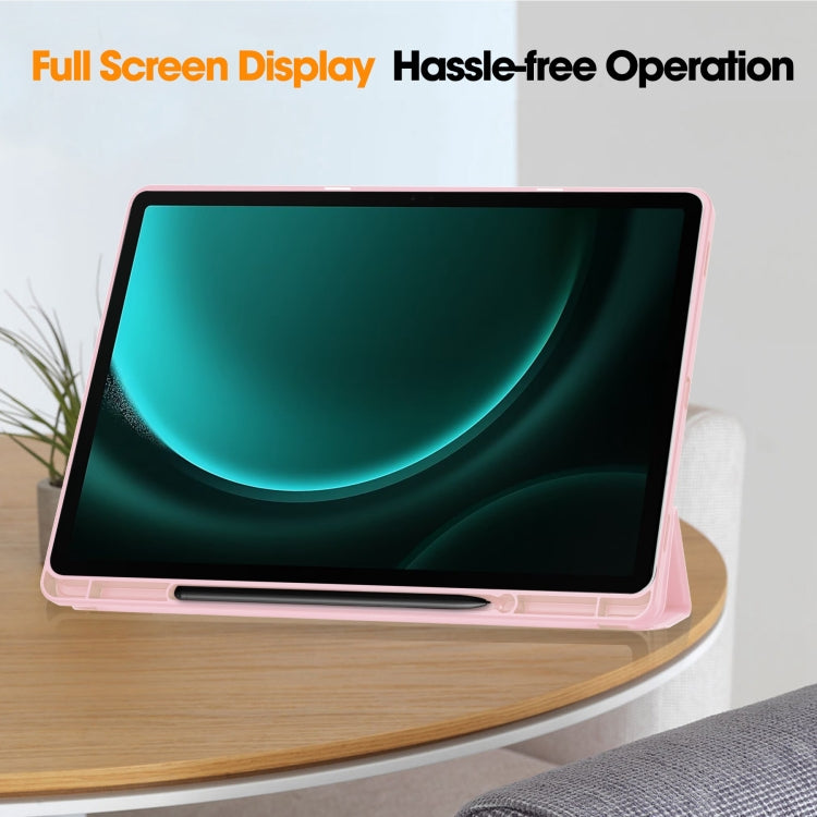 For Samsung Galaxy Tab S9 FE+ 3-Fold Pure Color TPU Smart Leather Tablet Case with Pen Slot(Pink) - Galaxy Tab S9 FE+ by buy2fix | Online Shopping UK | buy2fix