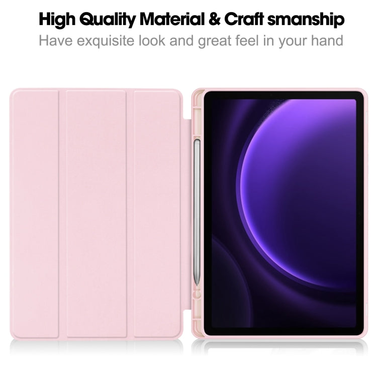 For Samsung Galaxy Tab S9 FE 3-Fold Pure Color TPU Smart Leather Tablet Case with Pen Slot(Pink) - Galaxy Tab S9 FE by buy2fix | Online Shopping UK | buy2fix