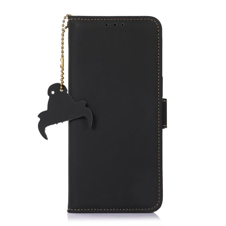 For Motorola Edge 40 Neo Genuine Leather Magnetic RFID Leather Phone Case(Black) - Motorola Cases by buy2fix | Online Shopping UK | buy2fix
