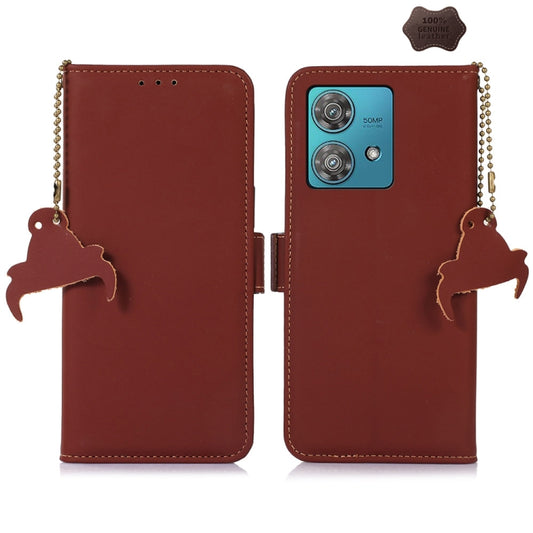 For Motorola Edge 40 Neo Genuine Leather Magnetic RFID Leather Phone Case(Coffee) - Motorola Cases by buy2fix | Online Shopping UK | buy2fix