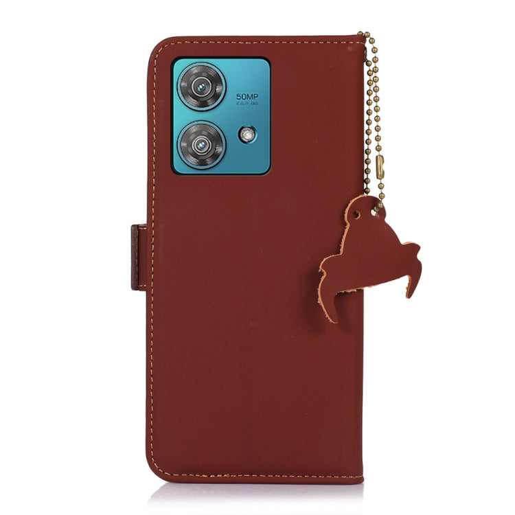 For Motorola Edge 40 Neo Genuine Leather Magnetic RFID Leather Phone Case(Coffee) - Motorola Cases by buy2fix | Online Shopping UK | buy2fix