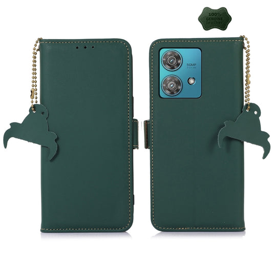 For Motorola Edge 40 Neo Genuine Leather Magnetic RFID Leather Phone Case(Green) - Motorola Cases by buy2fix | Online Shopping UK | buy2fix