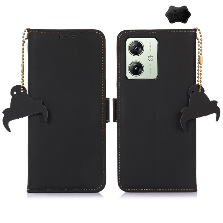 For Motorola Moto G54 5G Genuine Leather Magnetic RFID Leather Phone Case(Black) - Motorola Cases by buy2fix | Online Shopping UK | buy2fix