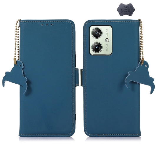 For Motorola Moto G54 5G Genuine Leather Magnetic RFID Leather Phone Case(Blue) - Motorola Cases by buy2fix | Online Shopping UK | buy2fix