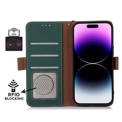 For Motorola Moto G84 5G Genuine Leather Magnetic RFID Leather Phone Case(Green) - Motorola Cases by buy2fix | Online Shopping UK | buy2fix