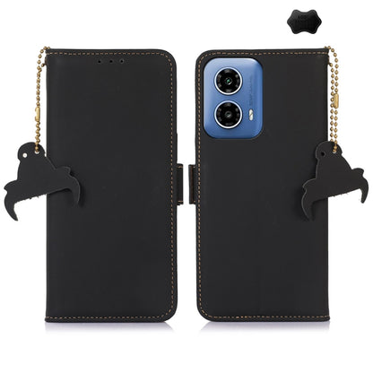 For Motorola Moto G34 Genuine Leather Magnetic RFID Leather Phone Case(Black) - Motorola Cases by buy2fix | Online Shopping UK | buy2fix