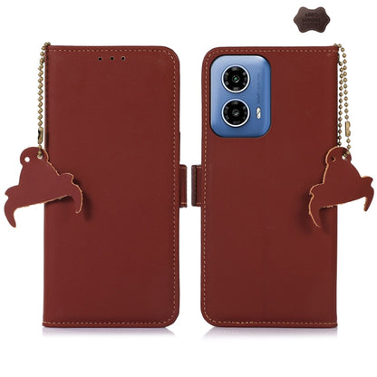 For Motorola Moto G34 Genuine Leather Magnetic RFID Leather Phone Case(Coffee) - Motorola Cases by buy2fix | Online Shopping UK | buy2fix